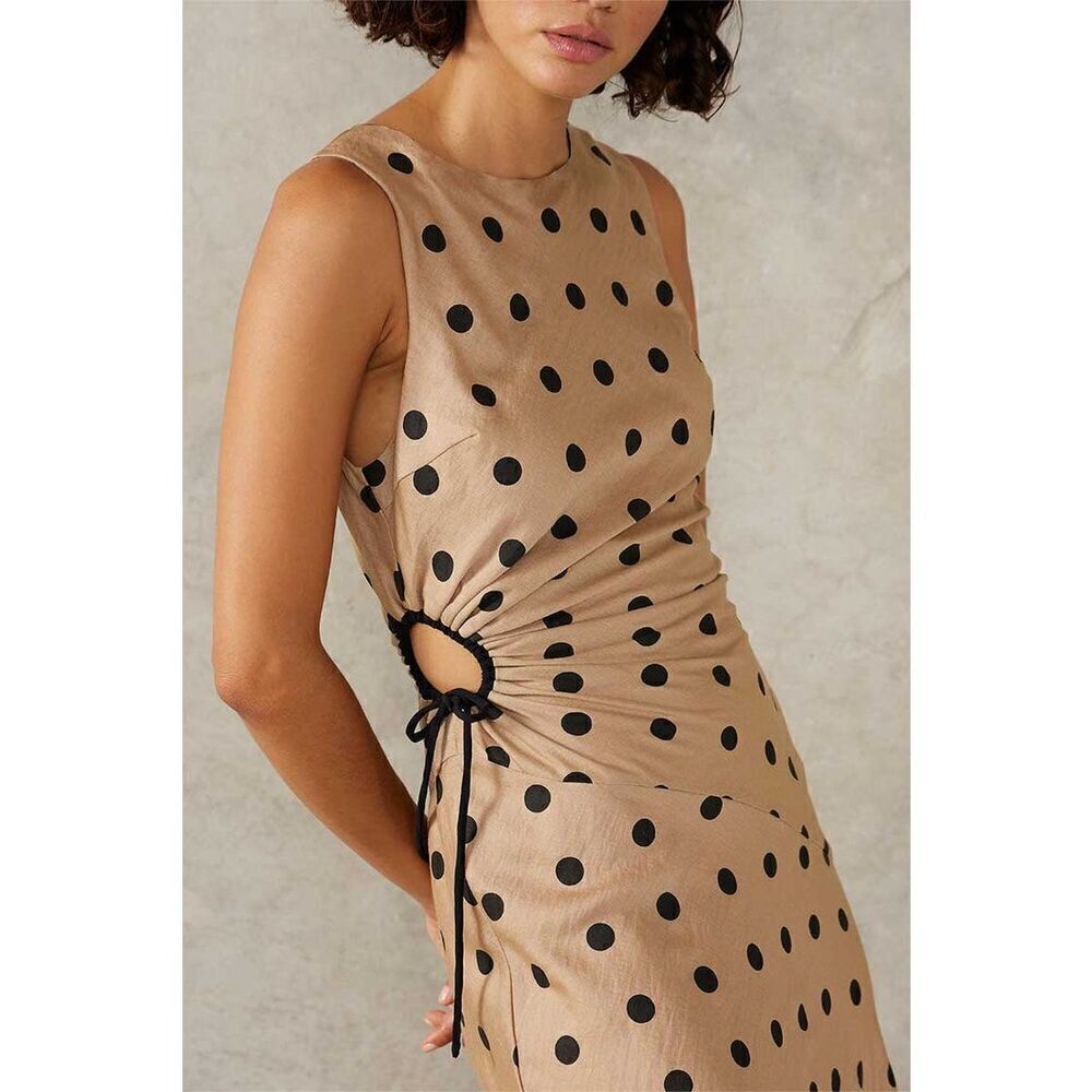 MON RENN LUCINDA MIDI DRESS IN MOCHA POLKA DOT size S NWT$199 - Picture 2 of 11